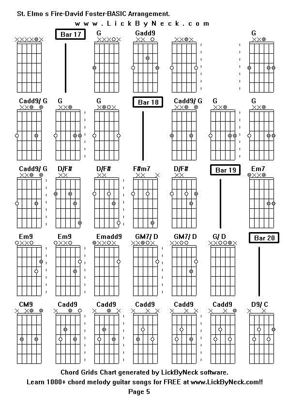 Chord Grids Chart of chord melody fingerstyle guitar song-St Elmo s Fire-David Foster-BASIC Arrangement,generated by LickByNeck software.